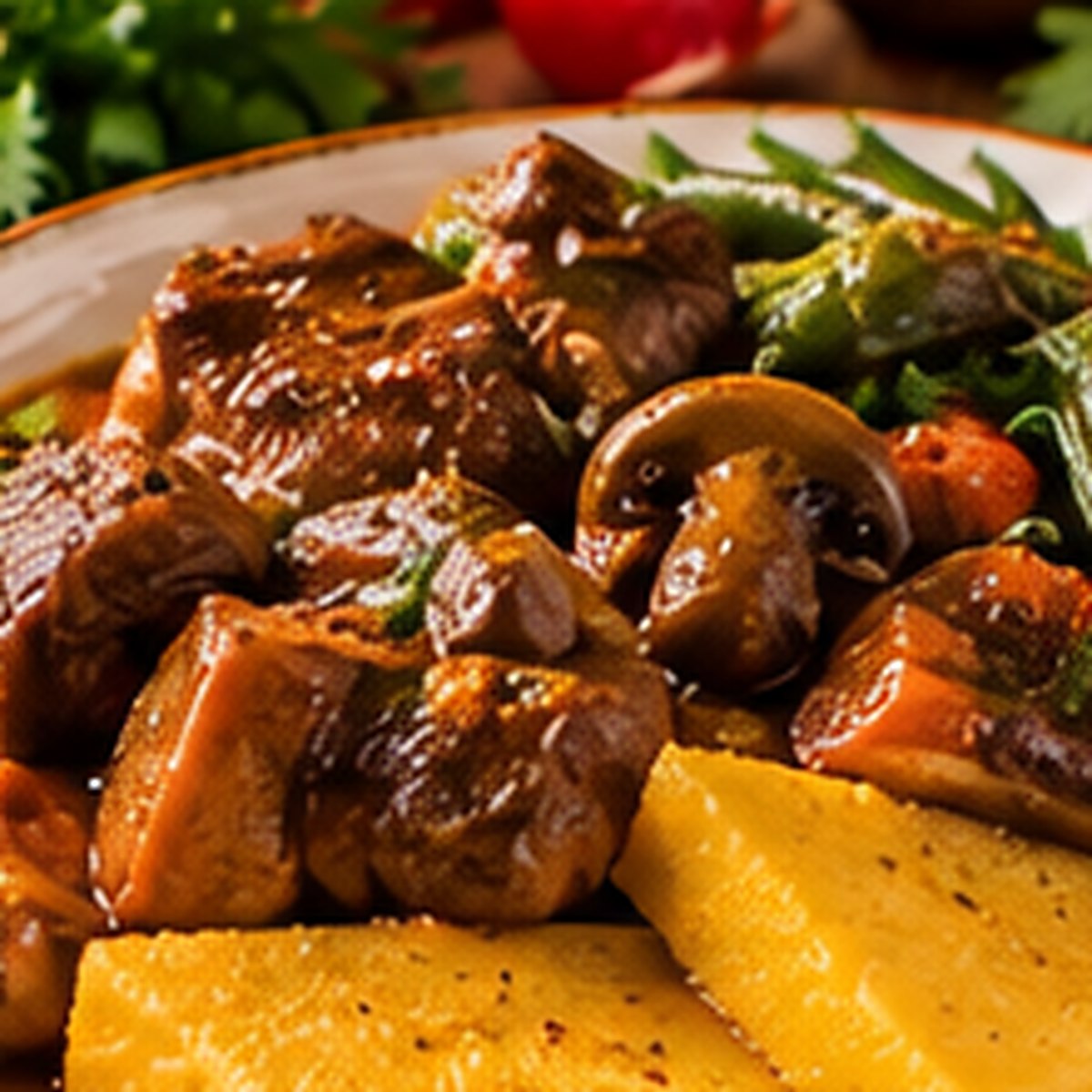 Spezzatino di agnello con verdure e polenta