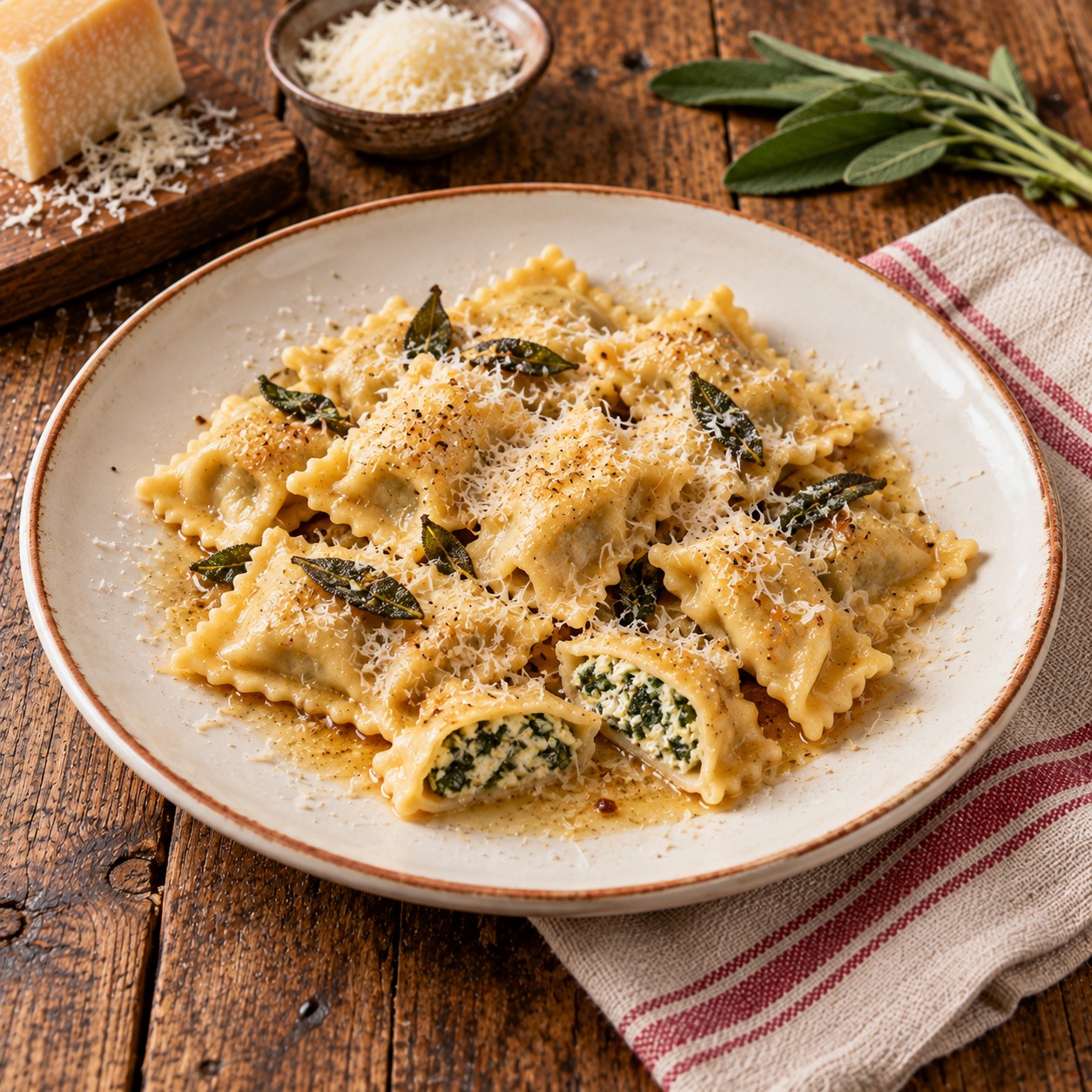 Ravioli del Plin con ricotta e spinaci