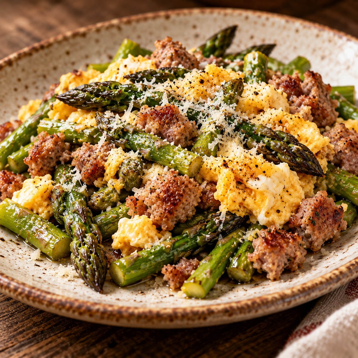 Asparagi con salsiccia e uova
