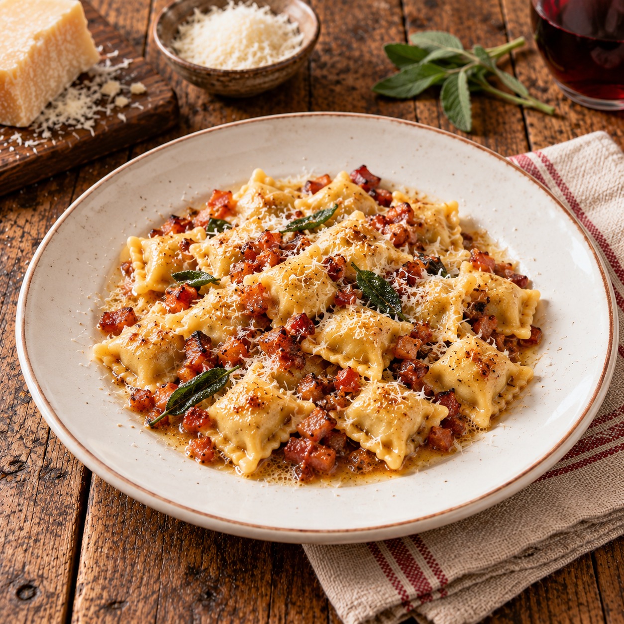 Ravioli del plin burro e pancetta