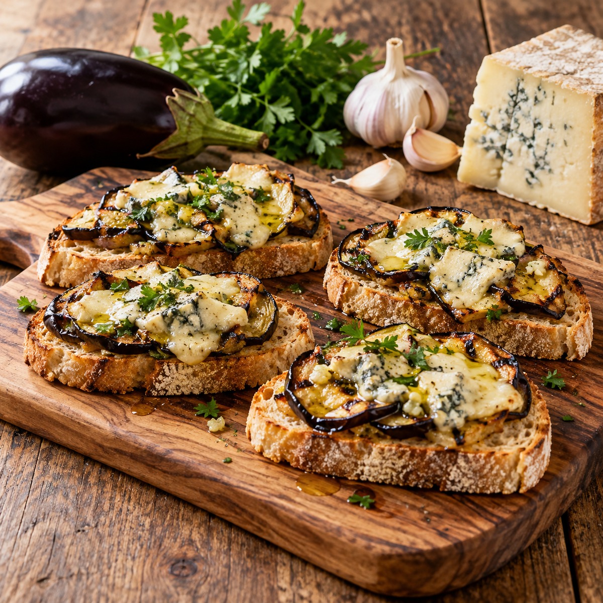 Bruschetta di melanzane e pecorino Bruschetta di melanzane e pecorino