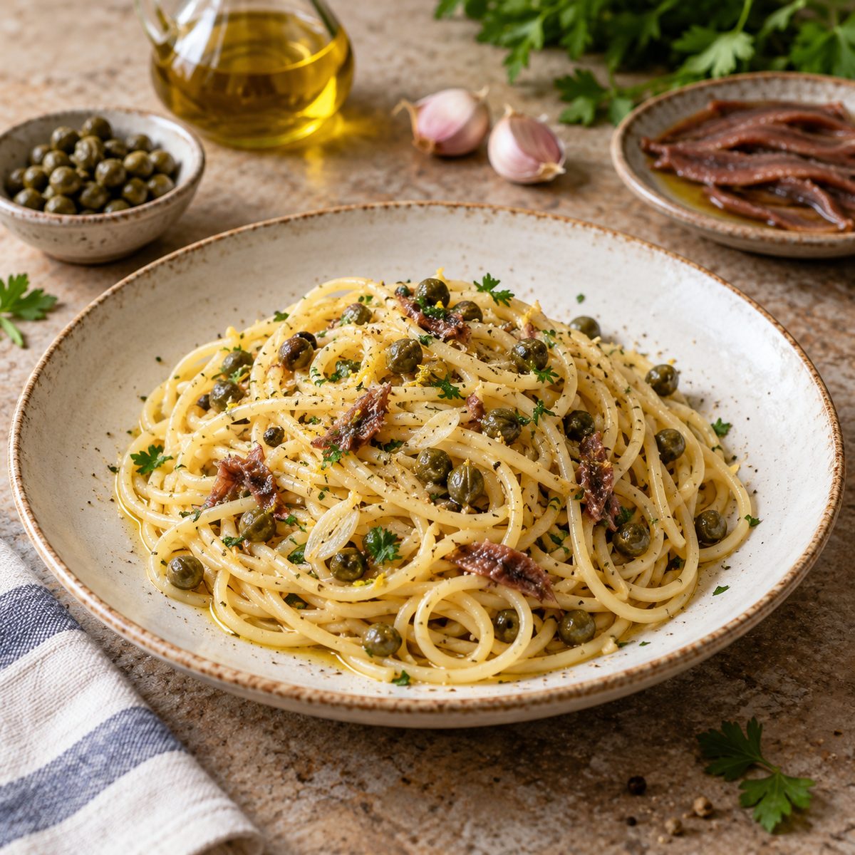 Spaghetti capperi e acciughe Spaghetti capperi e acciughe