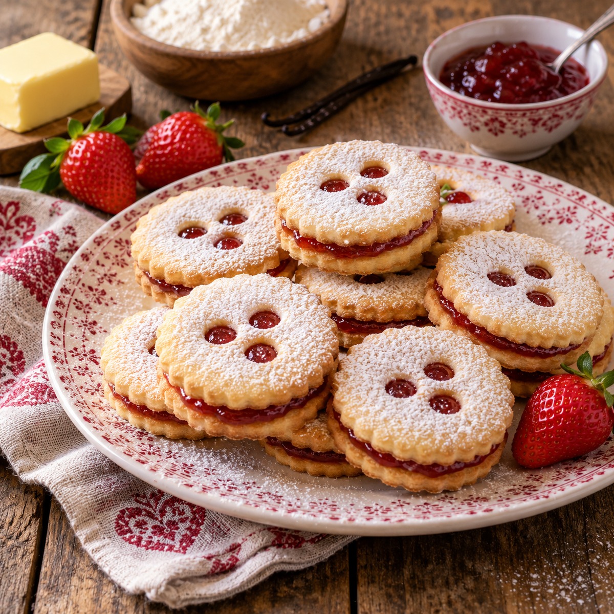 Biscotti tirolesi con confettura di fragole