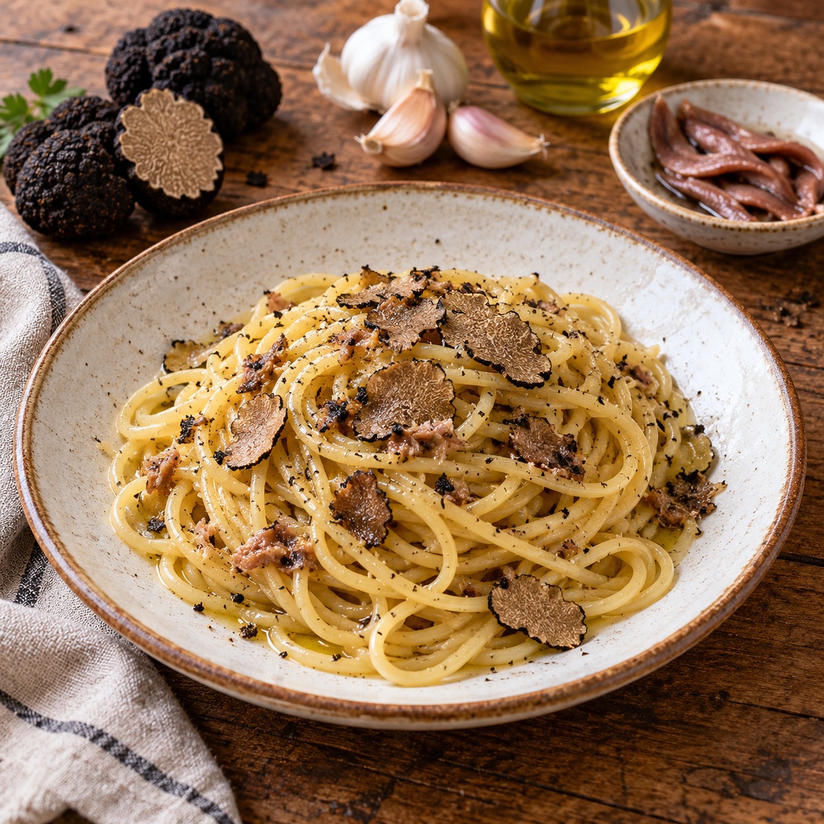 Spaghetti alla norcina con tartufo