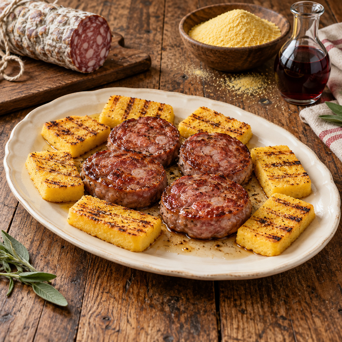 Soprèssa in tegame con polenta